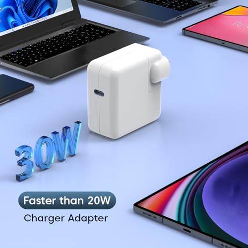 Image of 30W USB-C Power Adapter Compatible with Apple MacBook Air, iPad Pro, iPhone 15 /14 /13 & All USB-C Devices | Fast Charging Wall Adapter | Compact & Portable | White