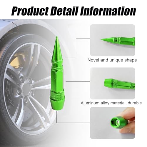 Augeny 4PCS Green 60mm Spiked Valve Stem Caps - Universal Aluminum Tire Covers for Cars, Trucks, Bicycles, and Motorcycles