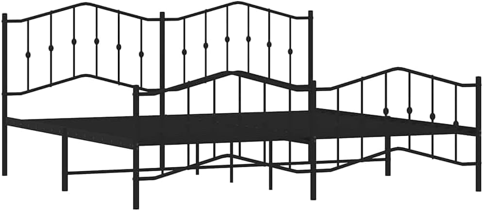 Black Powder-Coated Steel Double Bed Frame Platform with Slatted Foundation, Sturdy Heavy-Duty Modern Minimalist Bedroom Furniture for Mattress Support and Storage