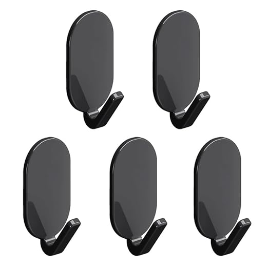 5PCS Adhesive Wall Hooks, Strong Self Adhesive Wall Mounted Hooks for Kitchen, Bathroom, Tile & Glass, No Drilling Modern Hooks for Hanging Towels, Keys, Robes