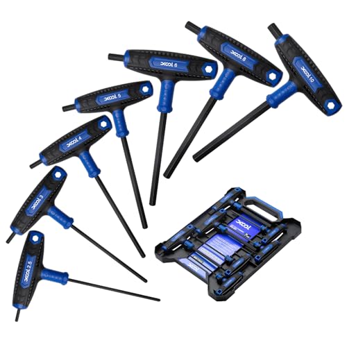 XOOL T型六角レンチセット 7本組 (2.5/3/4/5/6/8/10mm) Tハンドル ミリサイズ 車・バイク整備/自転車修理/DIY作業 収納トレー付き