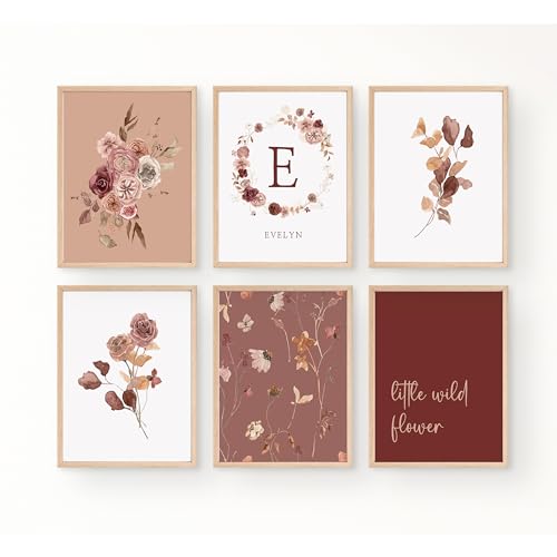 Personalized Name Flower Nursery Wall Art Prints, Crib & Nursery