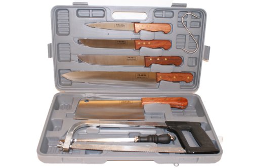 Ensemble d'outils de barbecue Pradel Excellence 7 pièces et couteau en plastique noir et argent, avec étui de rangement, adapté pour les barbecues en plein air