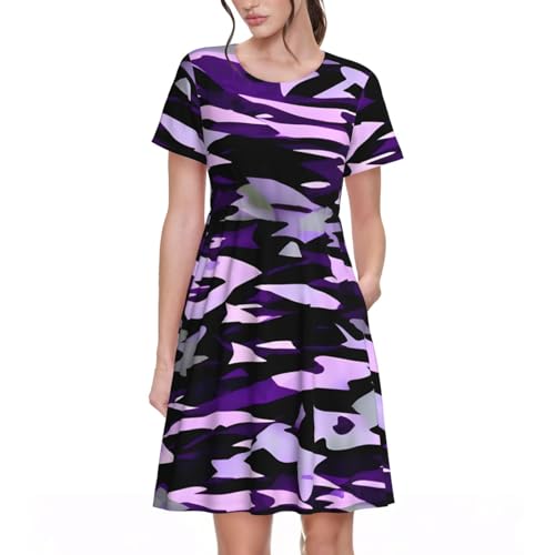 Robe d'été décontractée violette motif militaire pour vos journées plage et ville