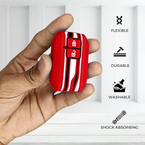 Image of KEYCEPT Tristar Key Cover for Suzuki Swift, Dzire, Ertiga, Grand Vitara, Celerio, Brezza, Fronx, Jimny, Ignis, Urban Cruiser, Rumion, Hyryder, E-Vitara (2 Button smart Key Cover, Red)