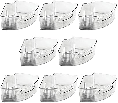mDesign Plastic Lazy Susan Cabinet Storage Bin with Front Handle for Kitchen Countertop, Pantry, Shelf, Fridge Organization - Hold Food, Drinks, Snacks - Ligne Collection - 8 Pack - Smoke Gray Tint