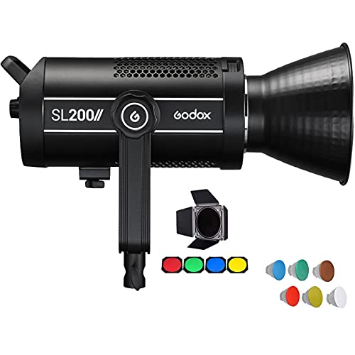 Godox SL200WII SL200II LED Dauerlicht Videoleuchte 200W 5600K Weiss Licht 74000lux@1m CRI 96 TLCI 97 mit BD-04 Barndoor…