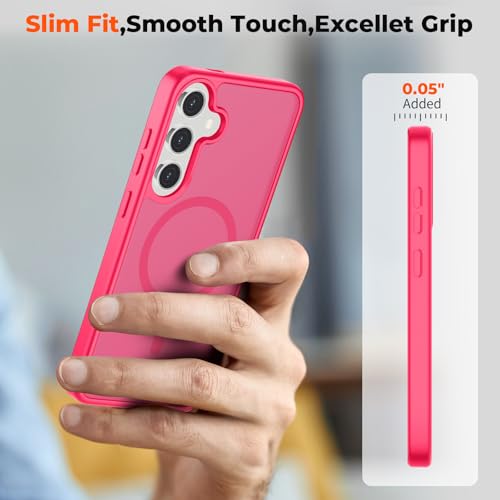 Image of SUPFINE Magnetic for Samsung Galaxy S24 Plus Case / S25 Plus Case with Screen Protector, (Built-in Magnets) (Military Grade Drop Protection) Slim Translucent Shockproof Phone Case,Hot Pink