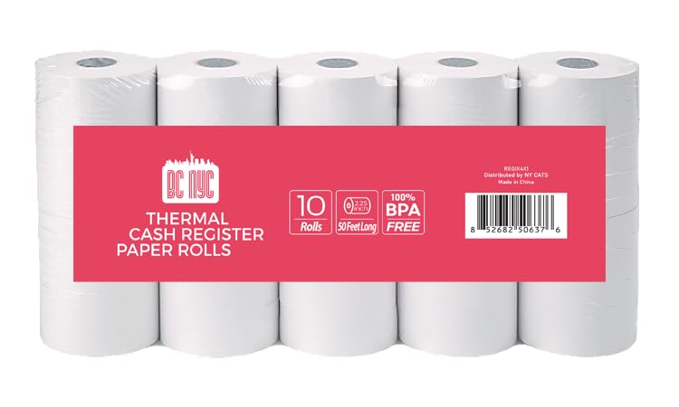 BC NYC Thermal Cash Register Paper Rolls 2.25 inch 50 Feet Long / 10 Rolls (10)