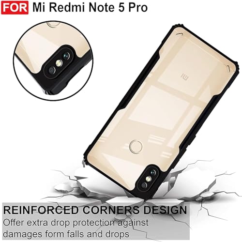 Image of JANAK RAJ Shockproof Bumper - Crystal Clear Transparent Back Case Cover Compatible with Xiaomi Redmi Note 5 Pro | Minimalist PC+TPU 360 Protection Tough Rugged Design - Black