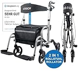 LÖSCH REHA TWIN 2 in 1 Rollator und Rollstuhl I Leichter & faltbarer Rollator mit Rollstuhlfunktion für drinnen & draußen I Mit Tasche, Stockhalter & Fußstützen I Leicht umbaubar I Silber-Metallic