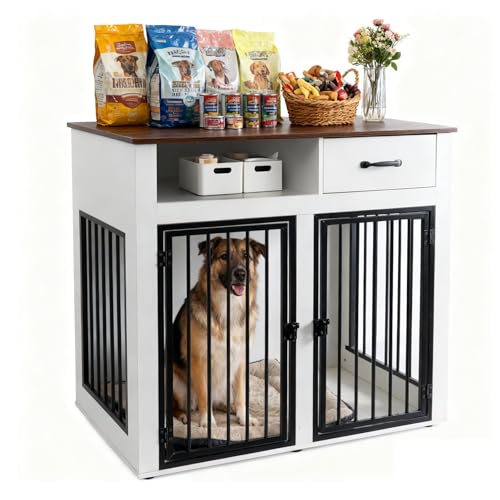 Easy to Assemble Dog Crate Furniture, 37.4 Inch No Tools Required Kennel for Large Dogs, Black End Table Style Pet House