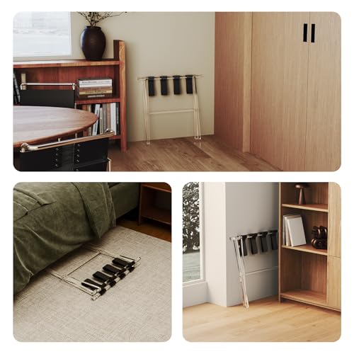 Sumerflos Acrylic Luggage Rack for Guest Room - Foldable Suitcase Stand with Leather Straps for Bedroom Living Room Hotel Heavy-Duty, Holds up to 50-100 lb lightweight Space Saving, Black, 1 Pack by Sumerflos - Used condition - Image 7