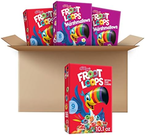 Kellogg's Froot Loops Cold Breakfast Cereal, Fruit Flavored, Breakfast Snacks with Vitamin C, Variety Pack (4 Boxes)