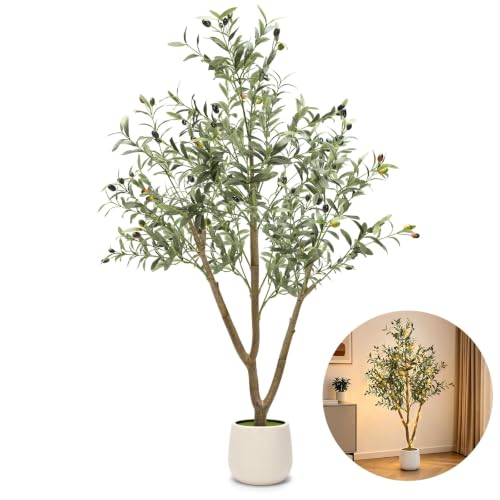 5FT Olive Trees Artificial Indoor with Lights, Realistic Faux Olive Plant - image 1