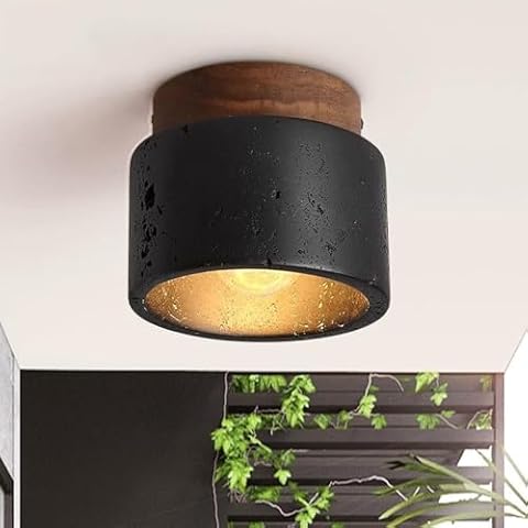 SIYGANK Mid Century Modern Ceiling Light Black Marble Glass Natural Stone Ceiling Light Fixture Semi Flush Mount Farmhouse Wood Small Hallway Close to Ceiling Lamp for Kitchen Porch Entryway Cover