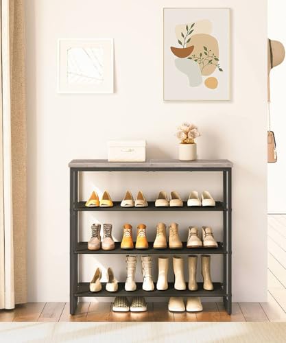 HOOBRO Schuhregal, 4-stufige Schuhablage, Schuhschrank mit 3 Oxford-Stoffebenen und 1 Paneelebene, für 12–16 Paar, für Eingangsbereich… – Ansicht 3