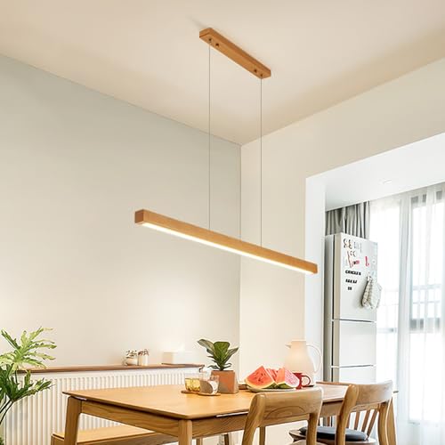 Lámpara Colgante Lineal regulable con control remoto y luz LED de diseño moderno en madera de 60cm