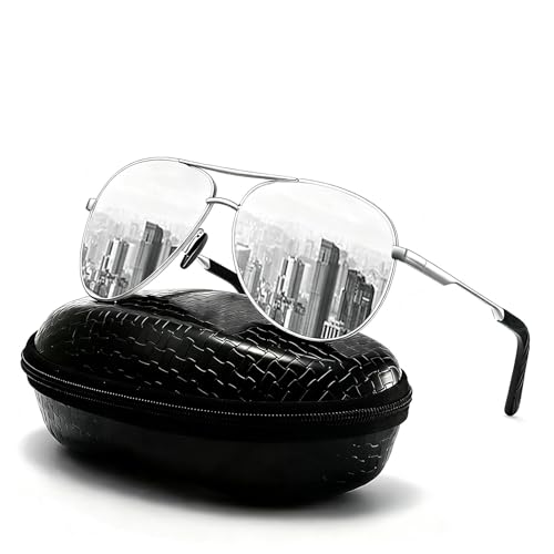 DXRPO Gafas de Sol Hombre Mujer Polarizadas Aviador, UV400 en Aleación Al-Mg Premium, Marco Metálico Vintage Outdoor, Plateado/Plateado