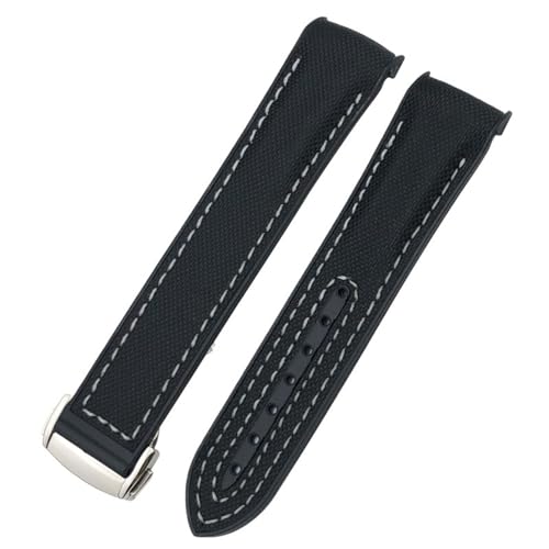 Bracelet montre nylon silicone 20mm noir blanc pour Omega Seamaster Diver 300 GMT