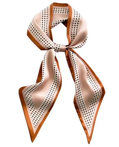 Fashion Scarf for Women - 58" Long Skinny Scarf Lightweight, Luxurious Silk Feeling for Neck, Hair, Purse & Belt Accessory (Beige Polka Dot)