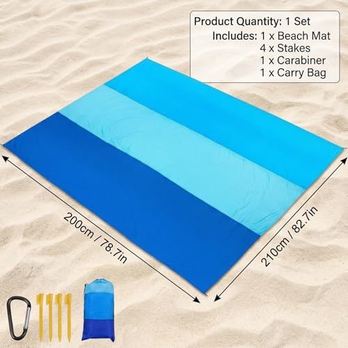 KbouZgxa Stranddecke Sandfrei Ultraleicht 210x200 cm, Faltbare Strandmatte für Sandfreie Nutzung am Strand, Ideal für Familienpicknicks und Campingausflüge, Leichte Und Kompakte Stranddecke mit