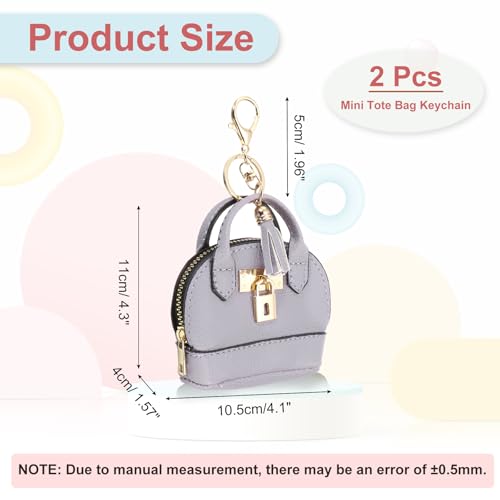 PATIKIL Mini Tote Bag Keychain, 2 Pcs Cute Coin Purse Keychain PU Leather Backpack Purse Key Chain Little Cosmetic Bag Keychains for Women Makeup Card Data Cable, Purple2
