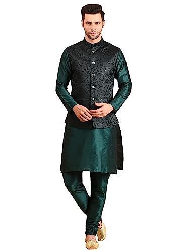 Image of Uri and MacKenzie Men's Silk Blend Kurta Pajama with Designer Ethnic Nehru Jacket /Modi Jacket