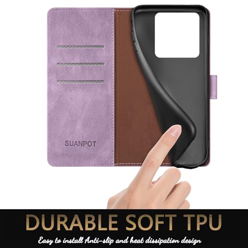 Funda para Xiaomi Mi 14T Pro SUANPOT con Tapa de Cuero Lila Violeta 5