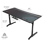 EUREKA ERGONOMIC 60 Inch Gaming Desk with Full Mouse Pad, Large Home Office Curved Computer Desk for 3 Monitors with Cup Holder, Headphone Hook and Handle Rack with USB Charging Ports for Gamer, Black - Image 3