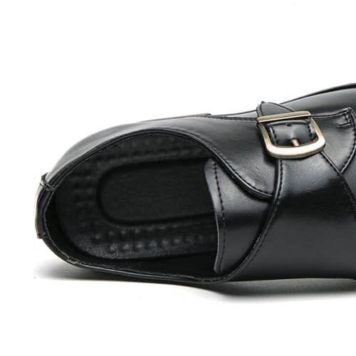 Men's Leather Monk Strap Dress Shoes Classic Cap Toe Comfortable Slip On Buckle Oxfords Formal Business Shoes2