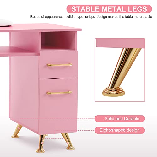 Barberpub Manicure Table With Drawers, Acetone Resistant Nail Desk, Spa Salon Storage Equipment 2671 (Pink) #TOP7