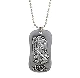 Saint Michael Dog Tag Necklace Protector of Army, Military, Police, Silver Tone Christian Jewelry Pendant with Beaded Chain for Men, Boys, 30 Inch