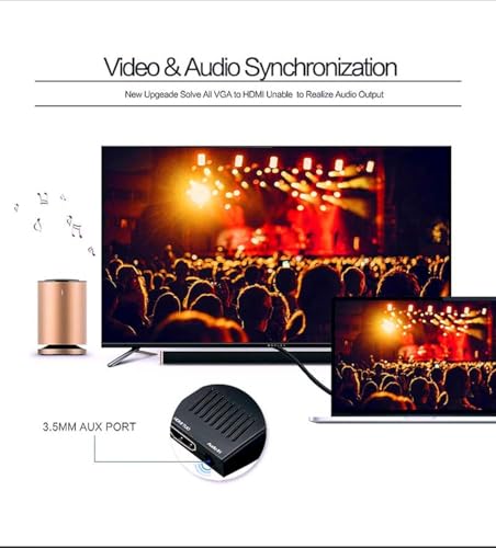 Image of ATEVON VGA to HDMI Video Converter with Audio Support - VGA Male to HDMI Female Display Connector, USB Powered 1080P Output for Laptop PC Monitor Projector TV