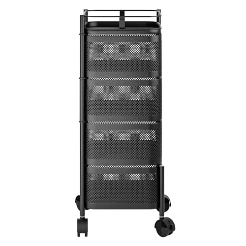Carrito de almacenamiento de cocina de 5 niveles con estante giratorio para verduras y cesta de frutas con ruedas