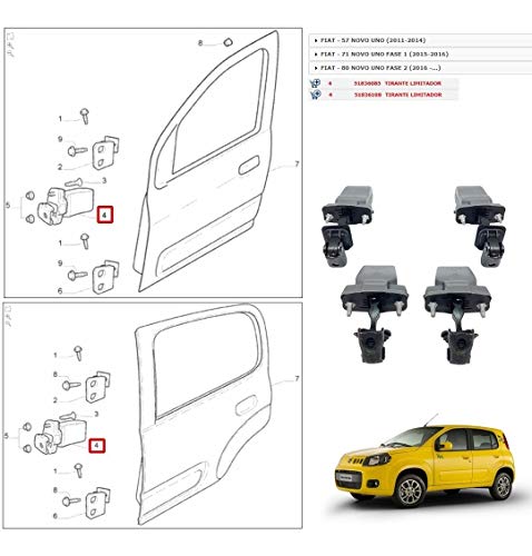 Kit Jogo Limitador Porta Dianteira Traseira Original Fiat Novo Uno Vivace Way Economy 2011 a 2020