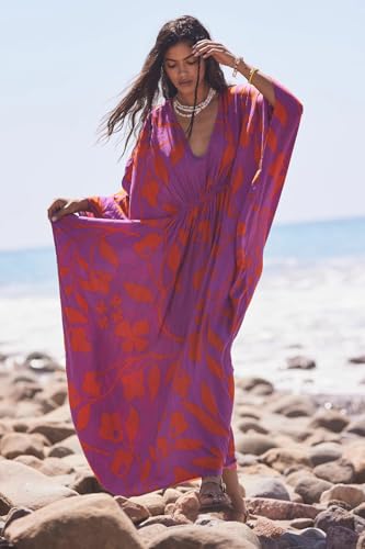 Image of Moss Rose Kaftan Dresses for Women V Neck Summer Swimsuit Cover up Caftan Maxi Beach Dresses