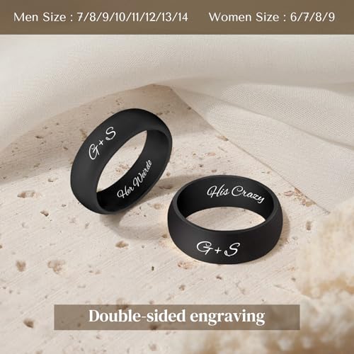 Personalized Silicone Wedding Bands for Couples 8MM Breathable Rubber Rings for Women Men Custom Promise Ring for Couple Engrave Silicone Rings for Him and Her, Gift Bag Included2