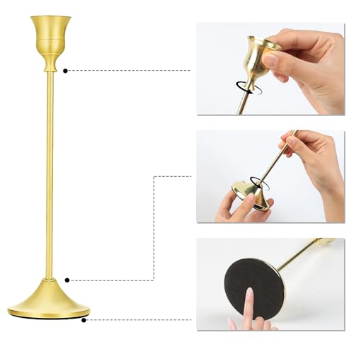 BLMHTWO 6 Pcs Gold Candle Holders,Candlestick Holder Metal Tall Taper Candle Holders Vintage Wedding Table Decor for Dining Table, Party, Cabinet by BLMHTWO - Image 3