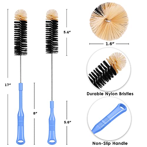 Bottle Cleaning Brush, 17 Inches Extra Long Handle Water Bottle Brush, Flexible Bendable Cleaner For Washing Narrow Neck Bottles, Wine Decanter, Kombucha, Pipes, Beer Brewing Supplies, 2 Pack #TOP3