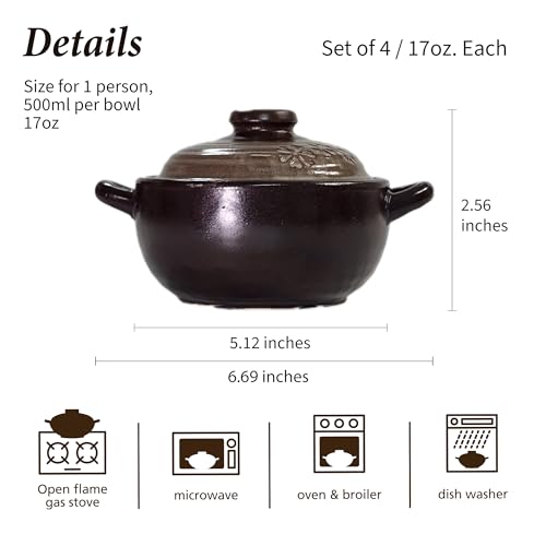 DDasiBowl – 4-Pack Korean Clay Pots (17oz / 500ml) with Lids & Handles – Ttukbaegi Stone Bowls for Cooking Bibimbap, Donabe Style Korean Clay Cookware – Oven & Stovetop Safe by DDasiBowl - Used condition - Image 7