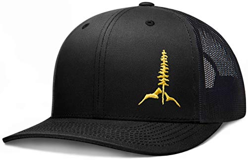 LARIX GEAR Trucker Hat, Tamarack Mountain Black/Yellow