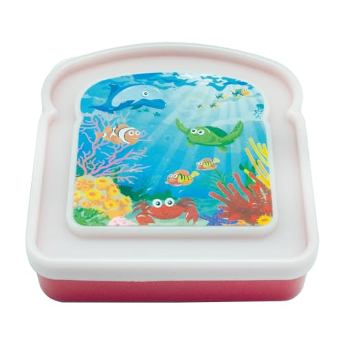 Jacent Reusable Kids Lunch Sandwich Box Container, 3D Sea Life: 1 Pack *Colors Vary, Pack Sandwiches For Childs Lunch, Sandwich Saver For On The Go