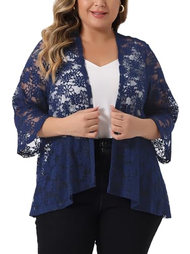 Image of Agnes Orinda Women Plus Size Open Front Lace Cardigans | 3 /4 Bell Sleeve Sheer Formal Bolero Shrugs Lightweight Floral Crochet Cover Up