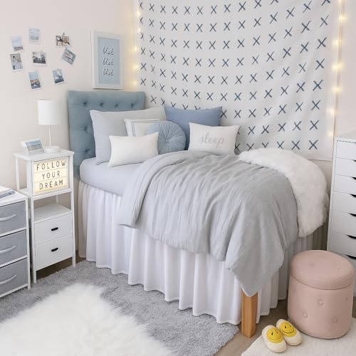 Cottingon Dorm Room Bed Skirt, 100% Microfiber, White, Twin XL-36\'\' Drop