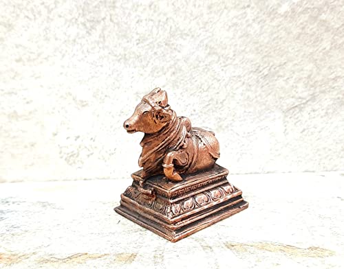 Image of Copper Idols, 5.3 cm, Copper Handmade Nandhi 152 g, Patina Antique Finish, Pack of 1 Piece