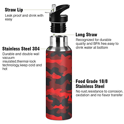 Yasala Water Bottle Black Red Camo Coffee Thermos Stainless Steel Insulated Beverage Container 20 Oz With Straw Lid Bpa-Free For Sport, Travel, Camping, Back To School #TOP2