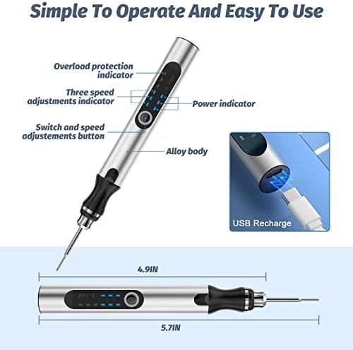 Engraving Pen with 34Bits, Portable Engraving Pen Electric Cordless Rotary Tools, Professional Engraver Tool for Metal to Wooden, Glass, Jewlry