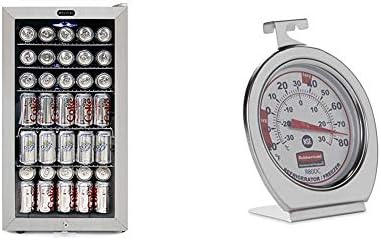 Whynter BR-128WS Beverage Refrigerator With Lock, 120 12oz Cans, Stainless Steel & White & Rubbermaid Refrigerator/Freezer Thermometer