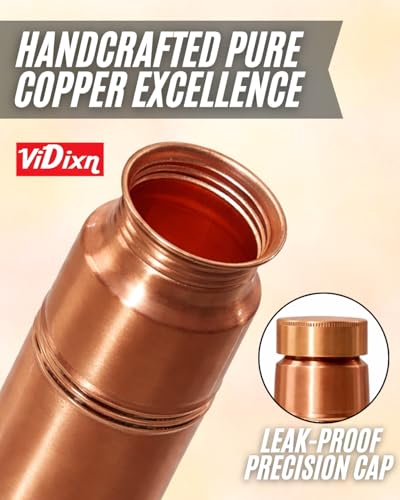 Image of Pure Copper Water Bottle 950ml - Slim & Stylish Ayurvedic Tamra Jal Bottle, Leakproof Screw Cap, BPA Free, 100% Copper Drinking Bottle for Home, Office, Gym & Travel